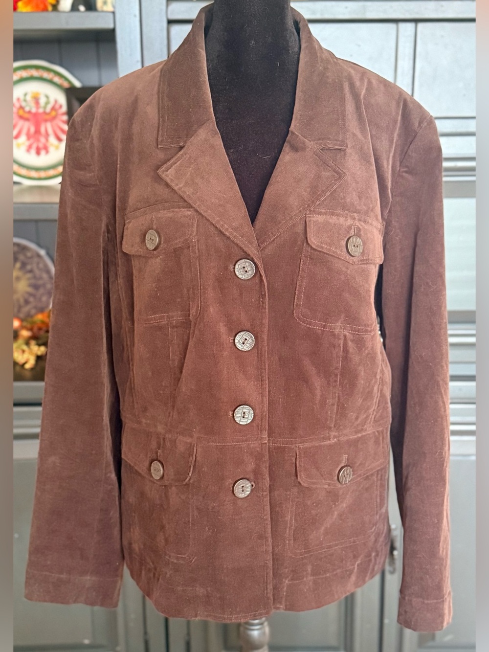 Merona Brown Corduroy button front light jacket blazer lapel preppy cotton XXL